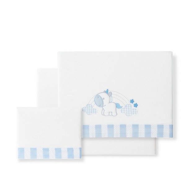 Interbaby Unicornio Nubes σεντόνια λlκνου 50×80 Σετ 3 Τεμ white - blue